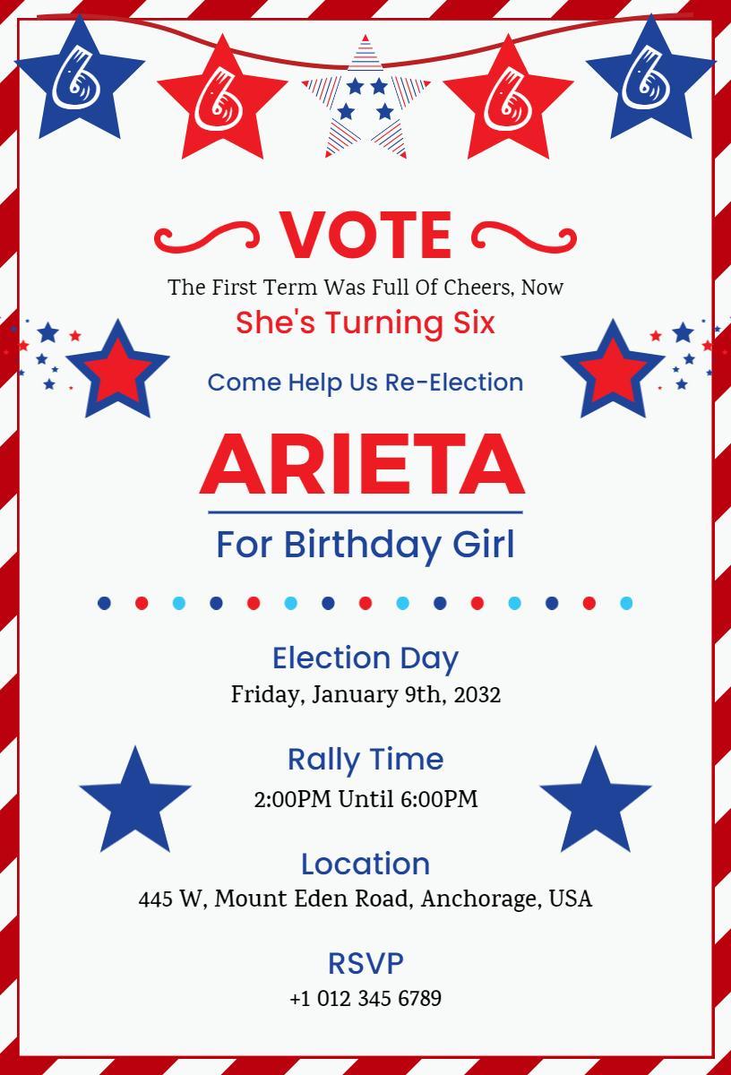 Patriotic Election Theme Sixth Birthday Celebration Invitation Template
