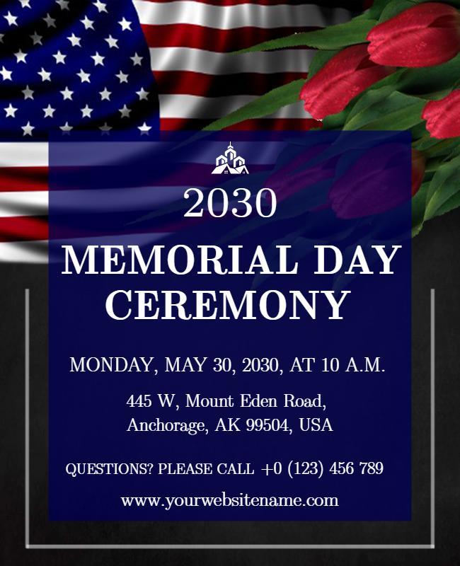 Patriotic Floral Memorial Day Ceremony Poster Template