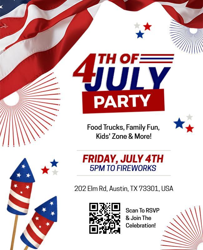 Patriotic Fourth of July Celebration Party Flyer Template