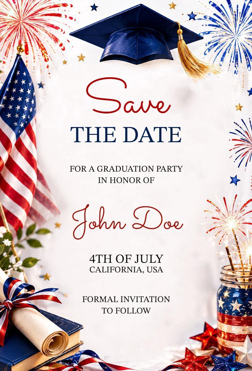 Patriotic Graduation Celebration Fourth of July Invitation Template