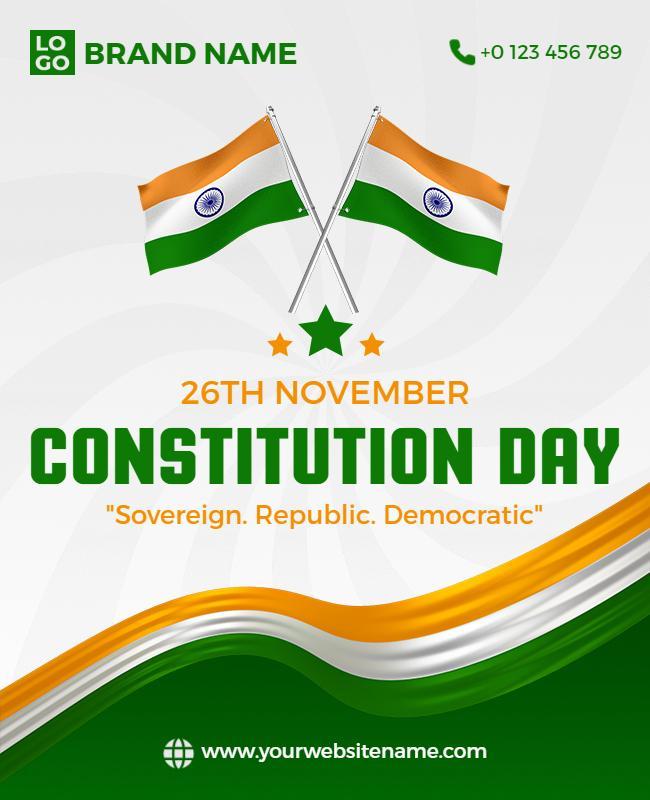 Patriotic Green and Orange Constitution Day Celebration Poster Template