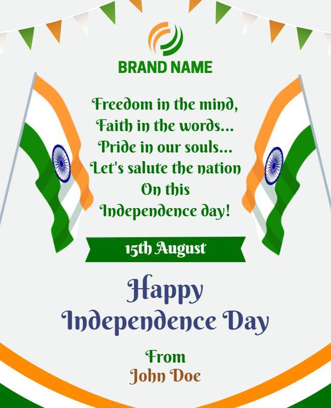 Patriotic Green and Orange Independence Day Celebration Poster Template
