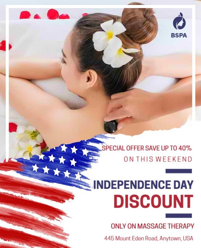 Patriotic Independence Day Massage Therapy Discount Poster Template
