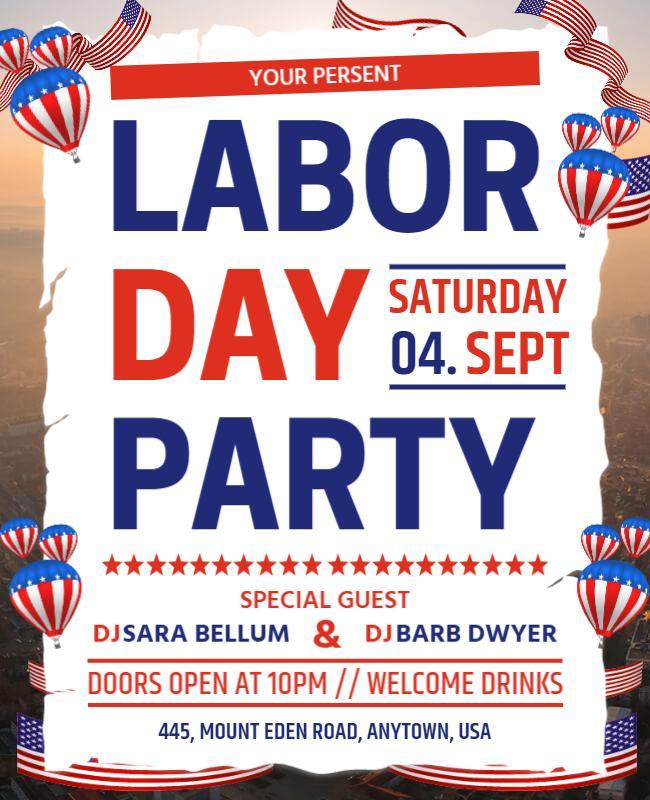 Patriotic Labor Day Celebration Party Poster Template