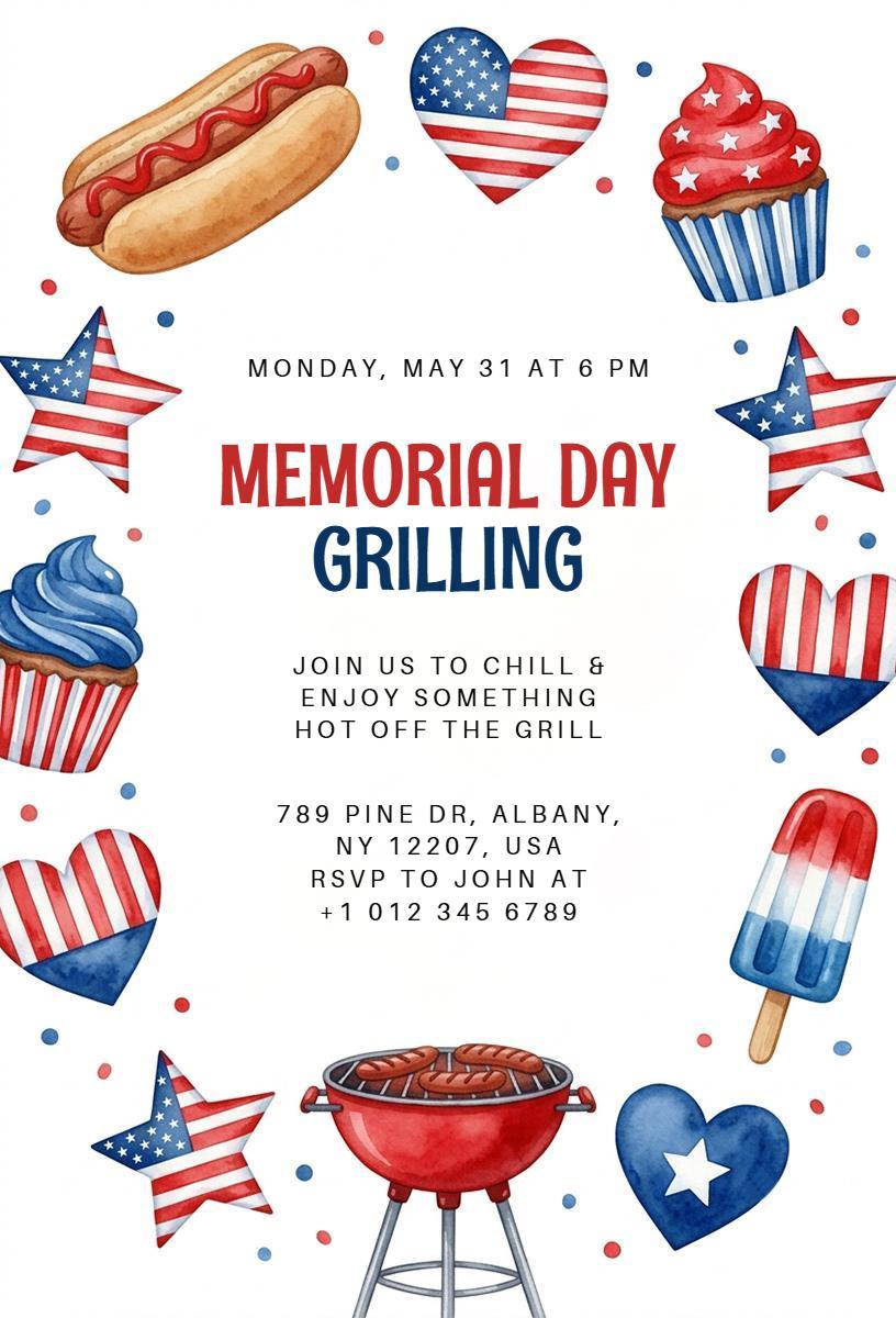 Patriotic Memorial Day Grilling Celebration Invitation Template
