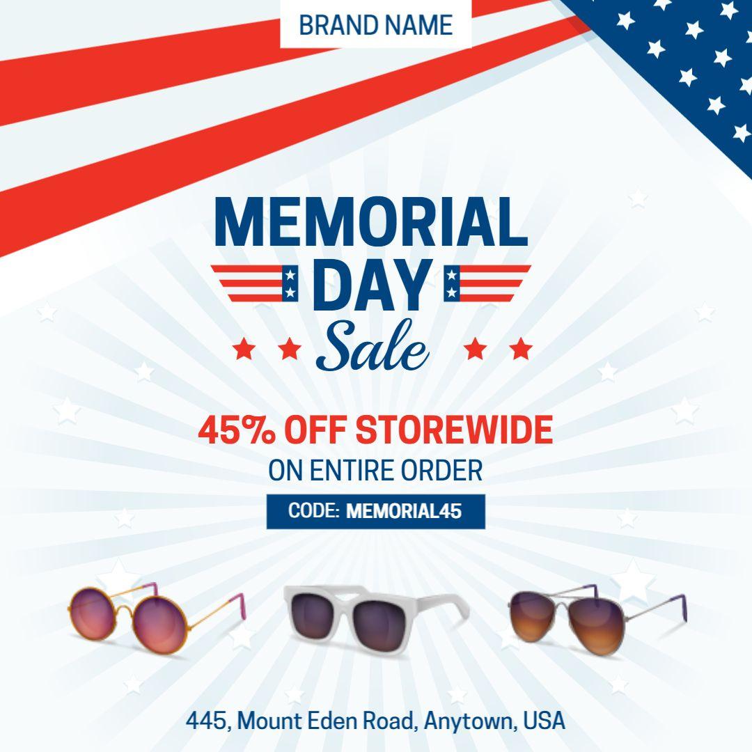 Patriotic Memorial Day Sunglasses Sale Festival Ad Template