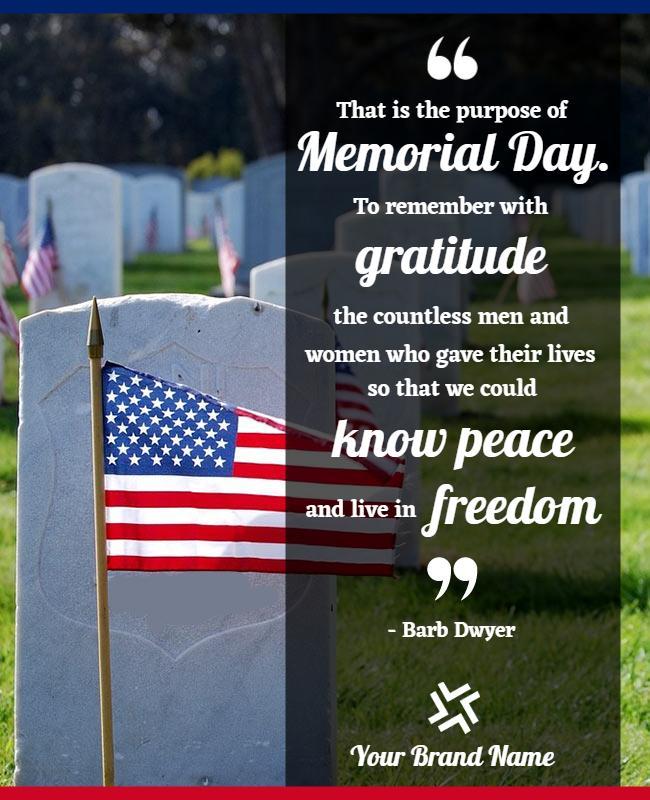 Patriotic Memorial Day Tribute with American Flag Poster Template