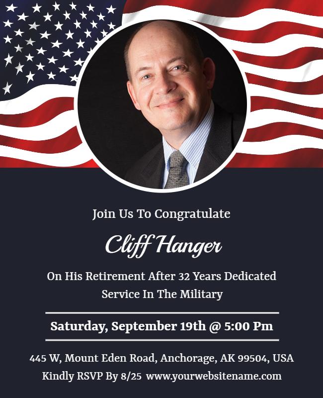 Patriotic Military Retirement Celebration with American Flags Poster Template