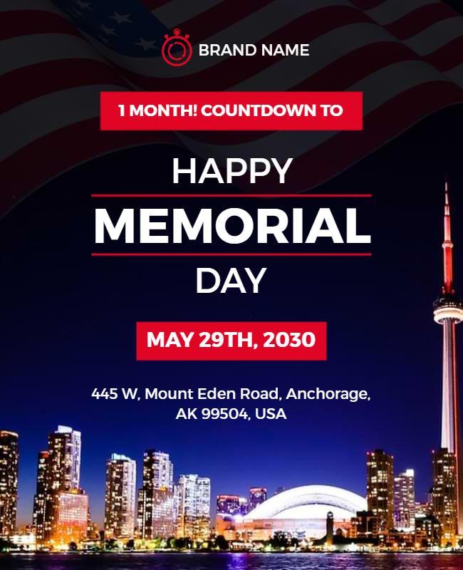 Patriotic Night City Skyline Memorial Day Countdown Poster Template