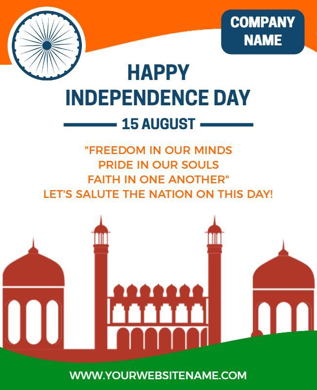 Patriotic Orange and Green India Independence Day Flyer Template