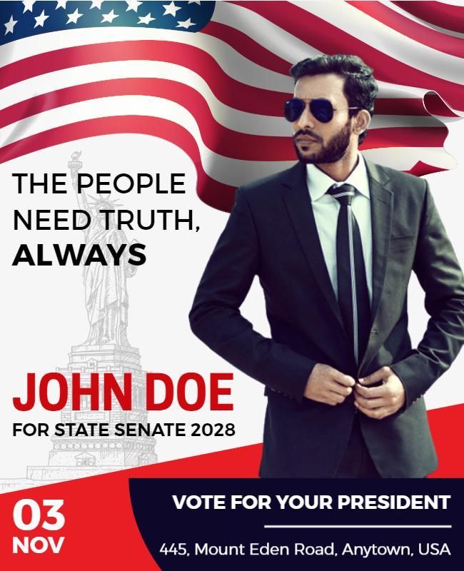 Patriotic Red and Blue Campaign for Senate Election Poster Template