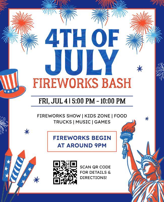 Patriotic Red and Blue Independence Day Fireworks Flyer Template