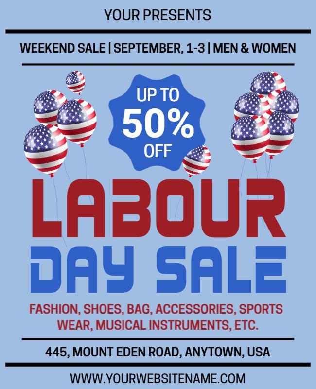 Patriotic Red and Blue Labour Day Sale Poster Template