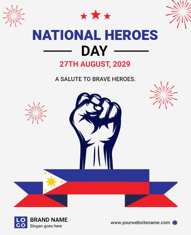 Patriotic Red and Blue National Heroes Day Poster Template