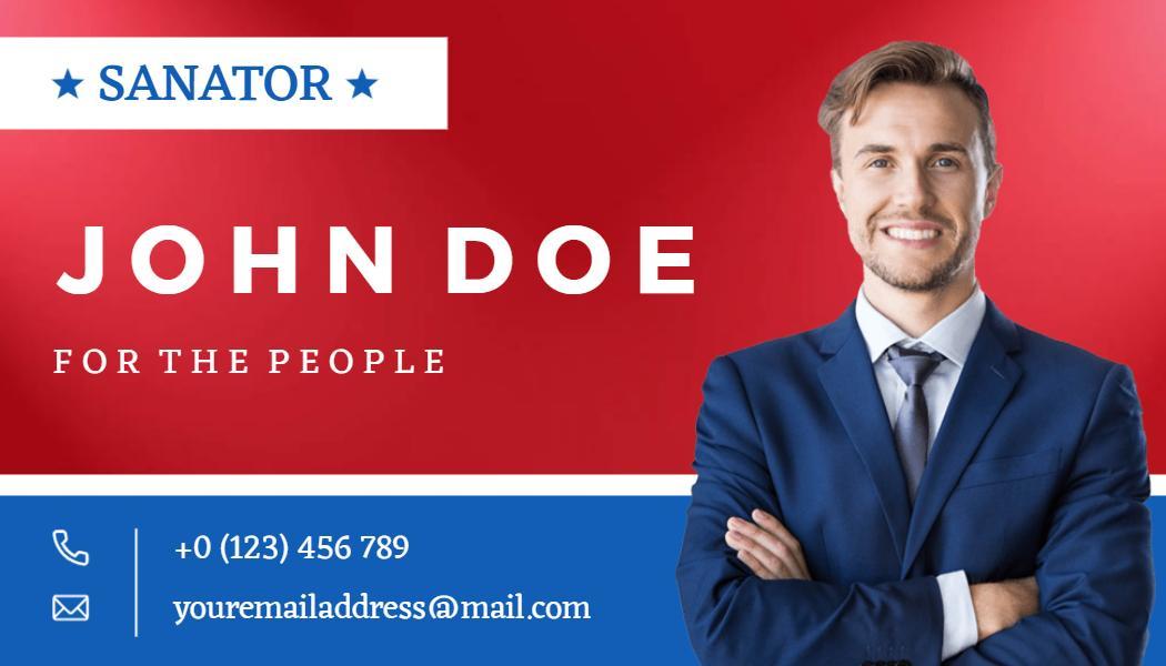 Patriotic Red and Blue Political Campaign Business Card Template