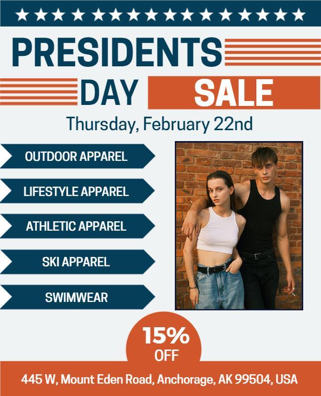 Patriotic Red and Blue Presidents Day Sale Poster Template