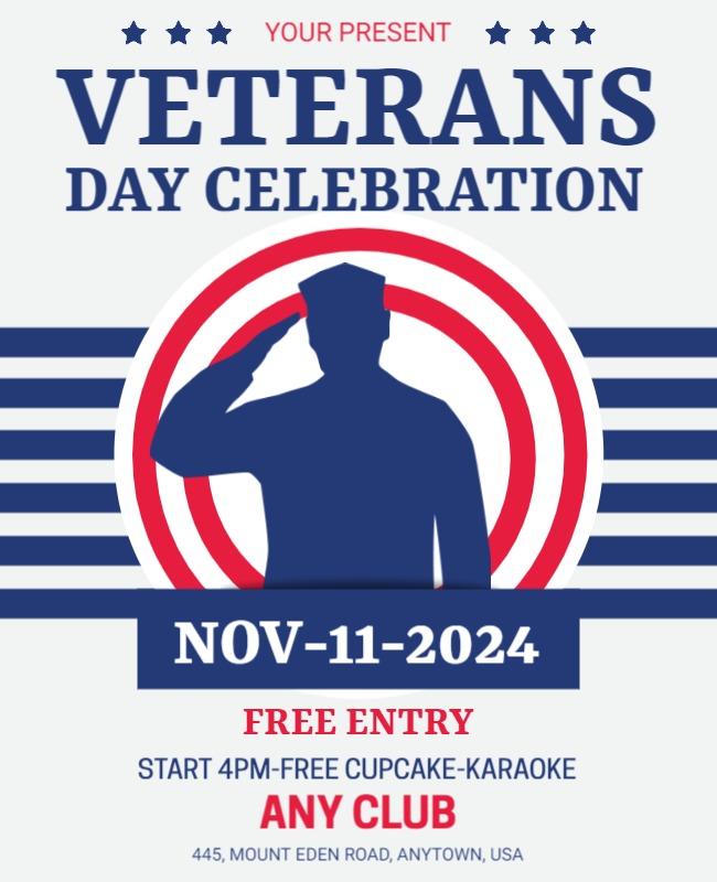 Patriotic Red and Blue Veterans Day Celebration Poster Template