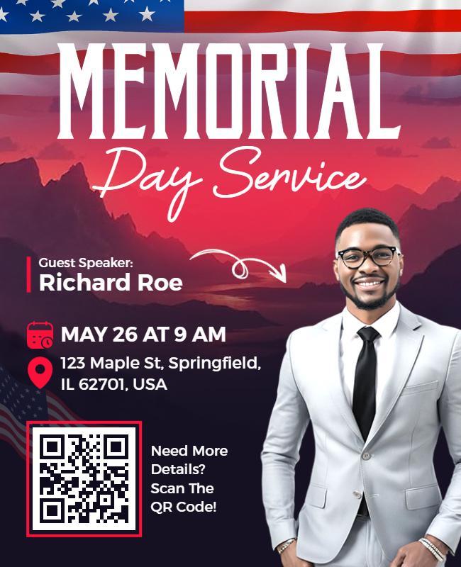 Patriotic Red and White Memorial Day Service Poster Template