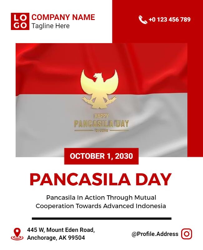Patriotic Red and White Pancasila Day Celebration Poster Template