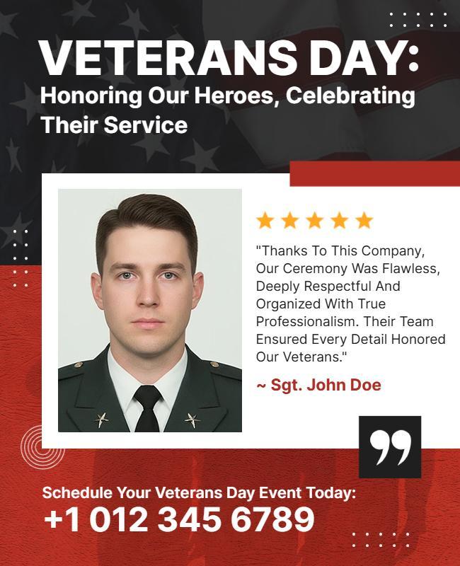Patriotic Red and White Veterans Day Celebration Flyer Template