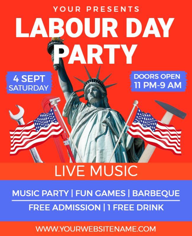 Patriotic Red Labour Day Party with Statue of Liberty Poster Template