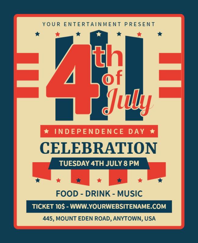 Patriotic Red, White, and Blue 4th of July Celebration Poster Template