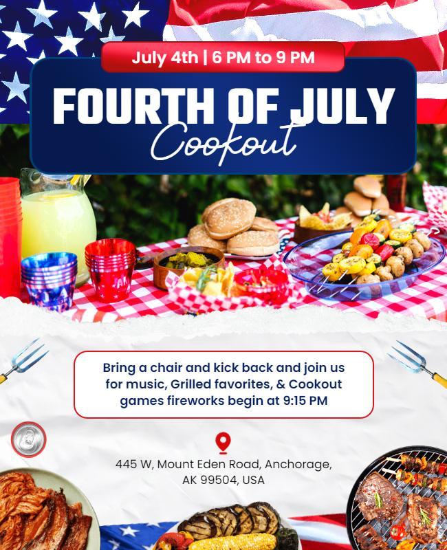Patriotic Red White and Blue Fourth of July Cookout Poster Template