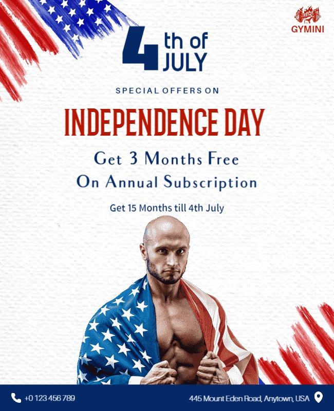 Patriotic Red, White, and Blue Independence Day Fitness Poster Template