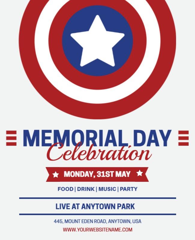 Patriotic Red White and Blue Memorial Day Celebration Poster Template