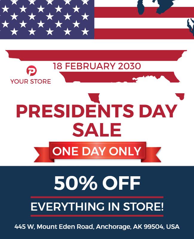 Patriotic Red White and Blue Presidents Day Sale Poster Template