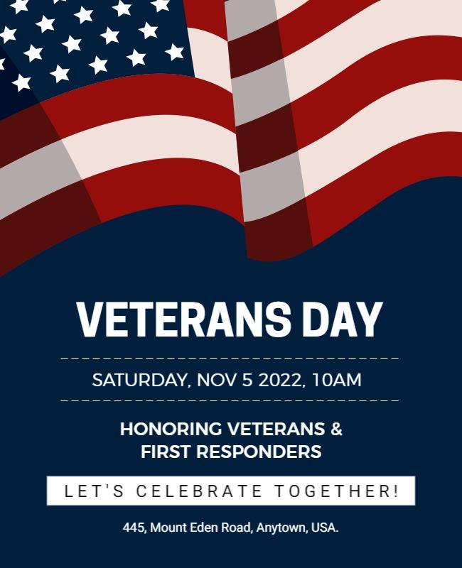 Patriotic Red White and Blue Veterans Day Celebration Poster Template