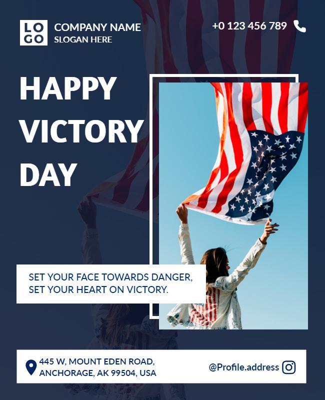 Patriotic Red White and Blue Victory Day Celebration Poster Template
