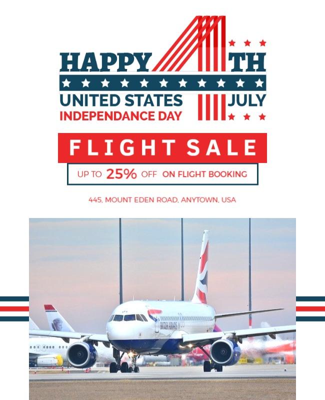 Patriotic Red White Blue Independence Day Flight Sale Poster Template