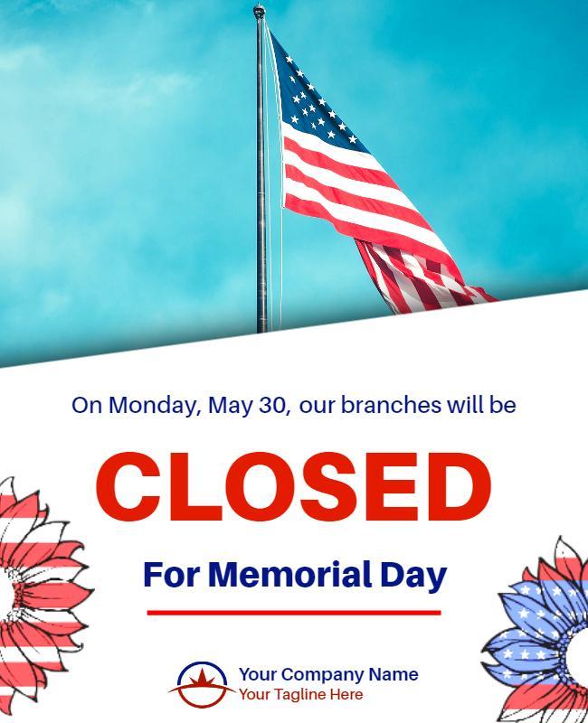 Patriotic Red White Blue Memorial Day Closure Announcement Poster Template