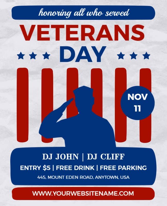 Patriotic Red White Blue Veterans Day Celebration Poster Template
