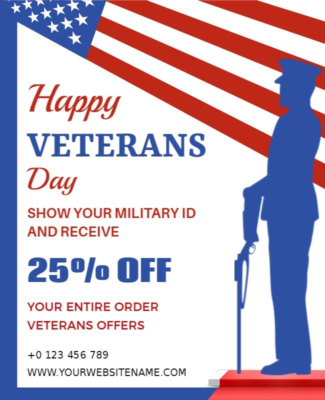 Patriotic Red White Blue Veterans Day Discount Poster Template