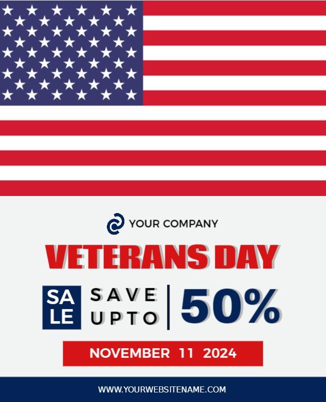 Patriotic Red White Blue Veterans Day Sale Poster Template