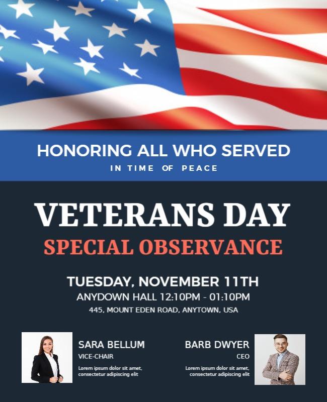 Patriotic Red White Blue Veterans Day Special Observance Poster Template