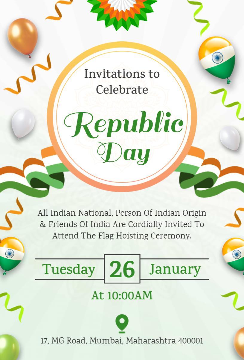 Patriotic Republic Day Flag Hoisting Ceremony Invitation Template