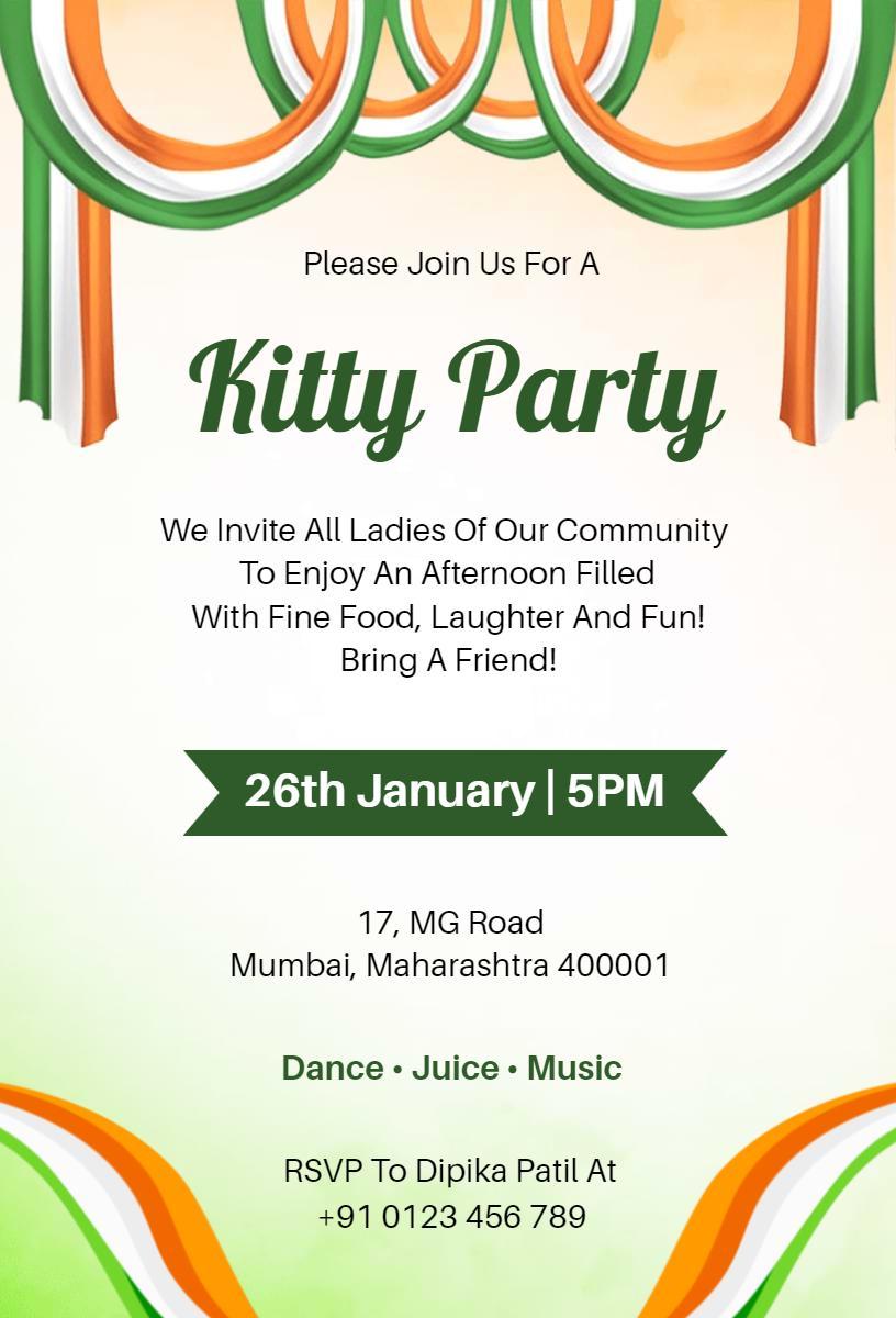 Patriotic Republic Day Kitty Party Celebration Invitation Template
