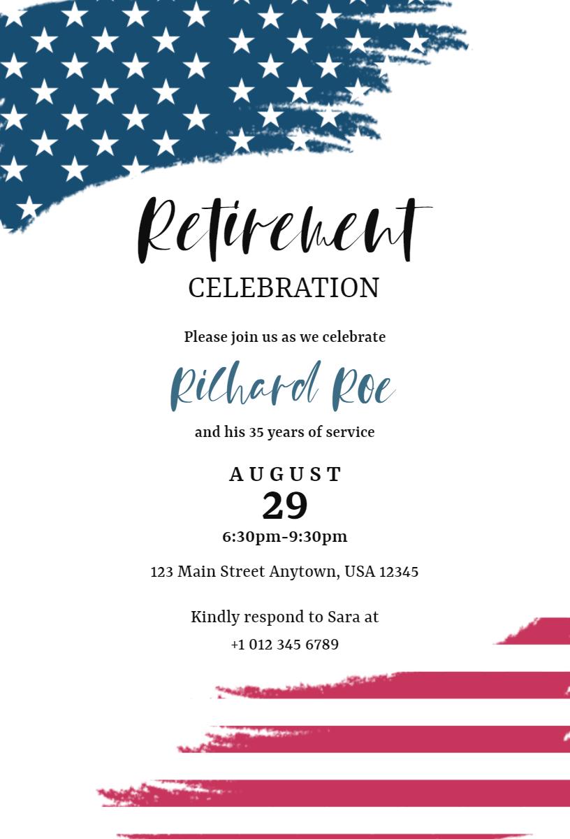 Patriotic Retirement Celebration American Theme Invitation Template