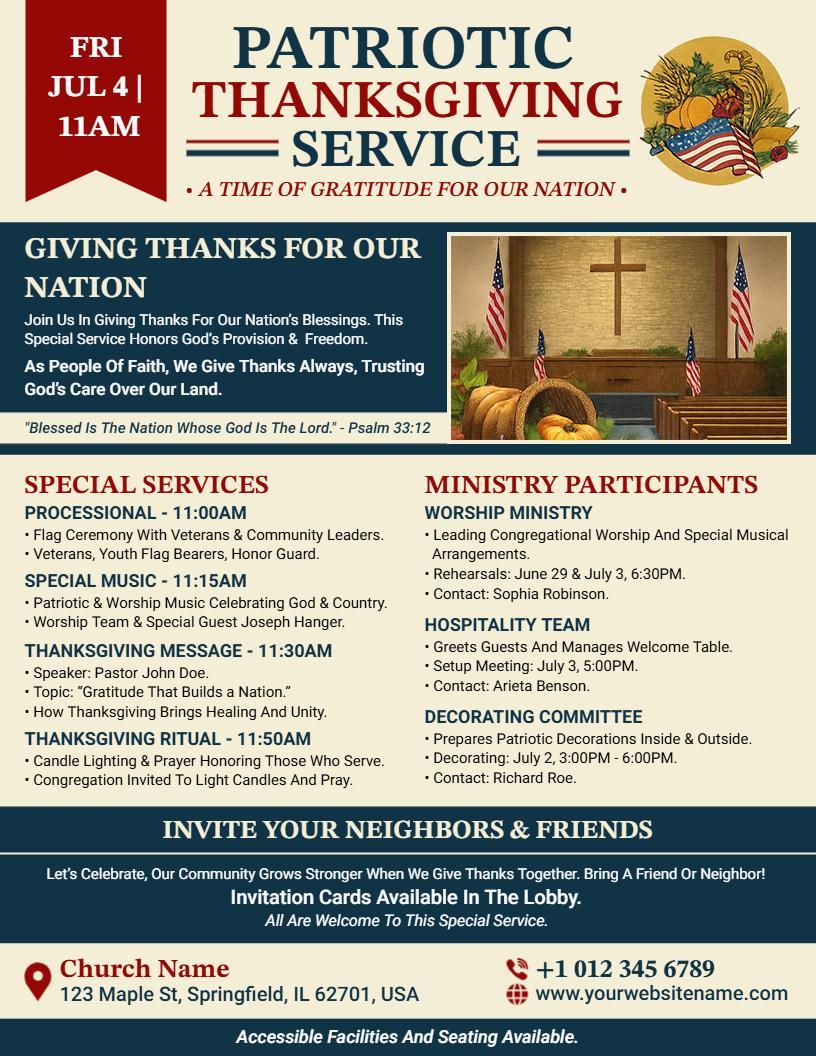 Patriotic Thanksgiving Service Flyer Template