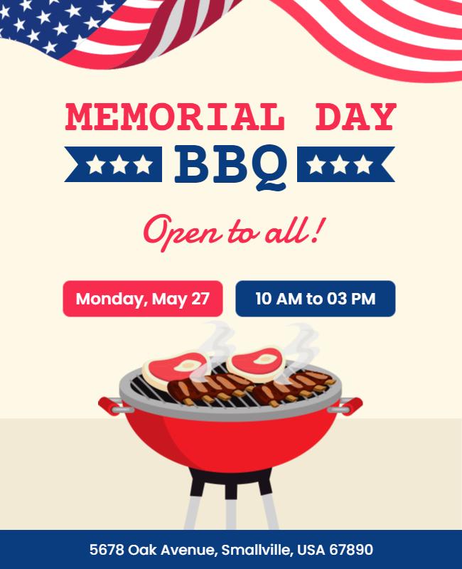 Patriotic Themed Memorial Day BBQ Invitation Poster Template