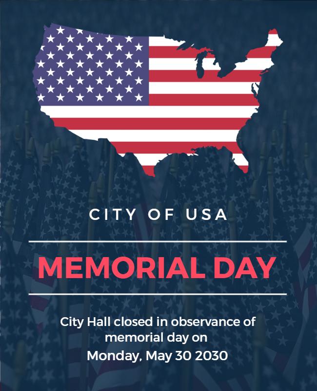 Patriotic USA Map Design for Memorial Day Announcement Poster Template