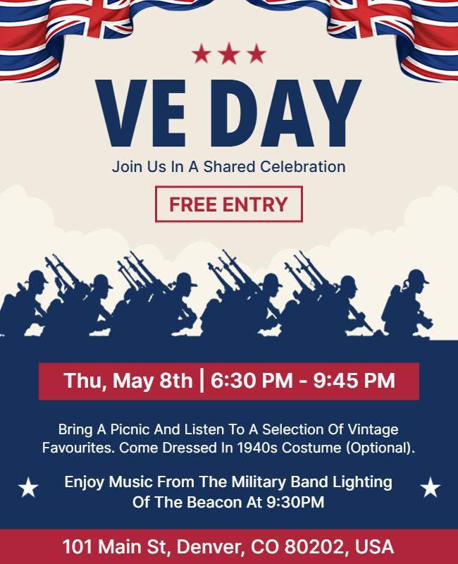 Patriotic VE Day Celebration with Vintage Theme Poster Template
