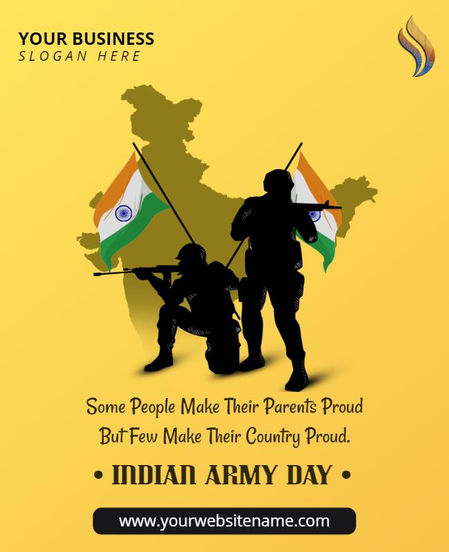 Patriotic Yellow Indian Army Day Celebration Poster Template
