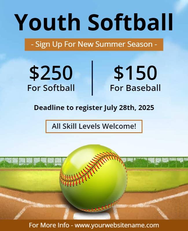 Pattens Blue and Oregon Youth Softball Flyer Template