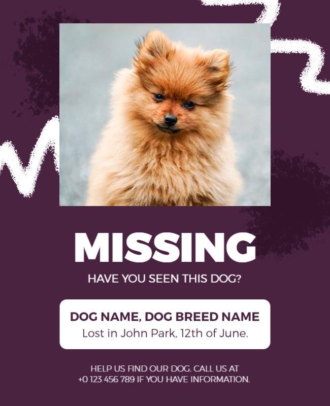 Paw Print Purple Missing Dog Alert Poster Template
