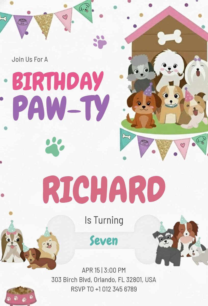 Paw-sitive Puppy Party Dog Birthday Celebration Invitation Template