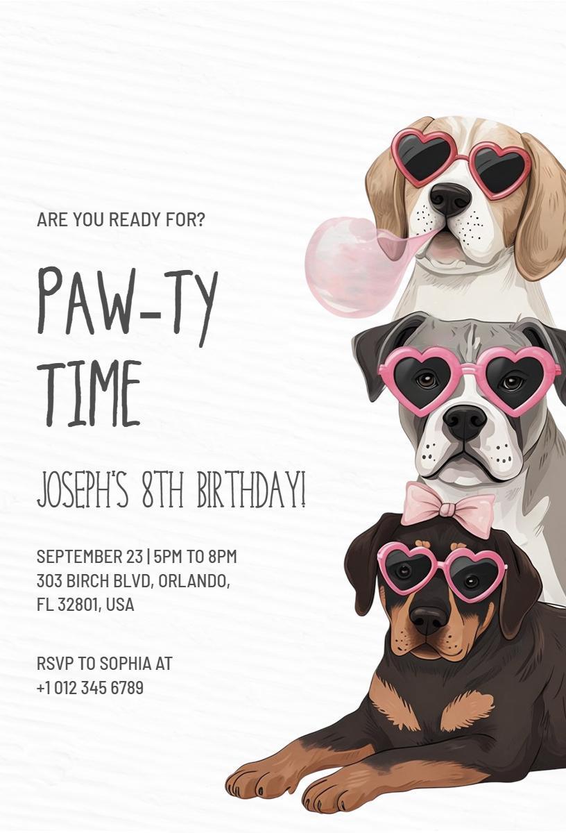 Paw-some Dog Birthday Celebration Party Invitation Template